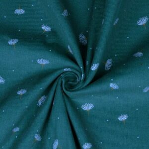 Tissu velours "babycord glitter" Flowers - Fleurs sur fond bleu canard