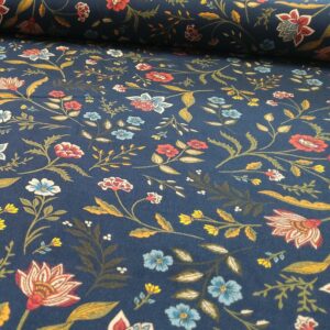 Tissu Viscose Fleurie sur fond bleu marine – Image 2