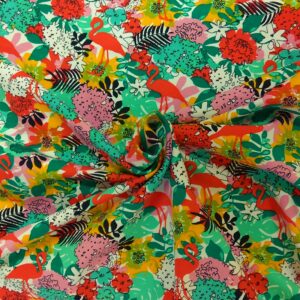 Tissu Jersey Coton "Tropical Flamingo" - Poppy