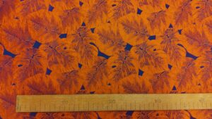 Tissu Polyester Feuilles oranges sur fond bleu – Image 2