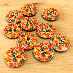 Boutons 15mm - Fleurs orange et jaunes