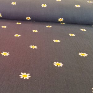 Tissu brodé double gaze fleuri - Bleu marine - 135cm – Image 2