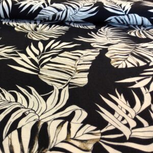 Tissu viscose / polyamide - Feuilles tropicales sur fond noir – Image 2