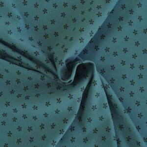 Tissu sweat coton - Petites fleurs noires sur fond bleu - Poppy