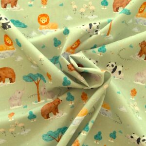 Tissu coton - Animaux sur fond vert - Poppy