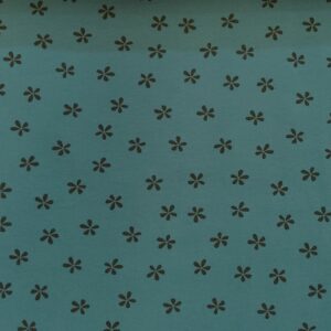 Tissu sweat coton - Petites fleurs noires sur fond bleu - Poppy – Image 2