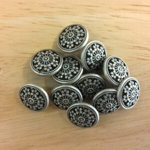 Boutons 15mm - Petites fleurs - Argent et noir