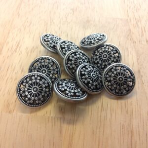 Boutons 20mm - Petites fleurs - Argent et noir