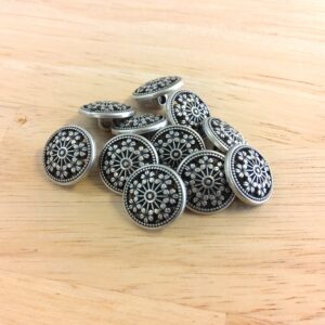 Boutons 15mm - Petites fleurs - Argent et noir – Image 2