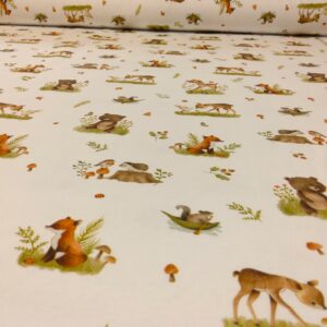 Tissu jersey - Animaux de la forêt sur fond blanc - Poppy – Image 2