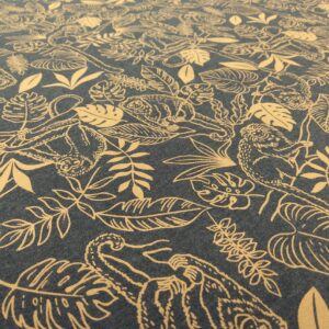 Tissu jersey - Motifs feuilles exotiques et singes sur fond bleu-gris foncé - Poppy – Image 2